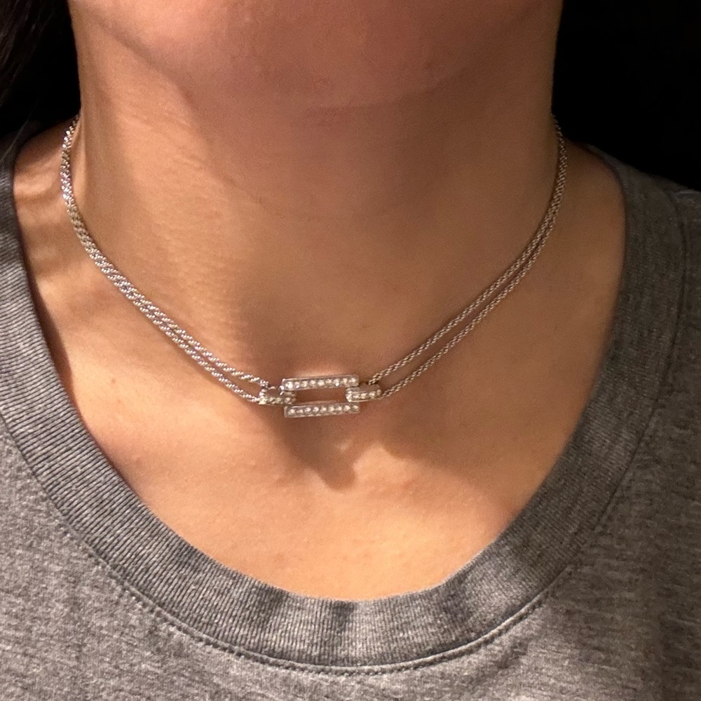 Dior Crystal Rhinestone Silver-Toned Choker Necklace - Picture 7 of 8